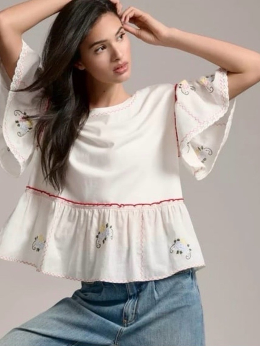 By Anthropologie White
Folkloric Embroidered Puff Sleeve Top Shirt Blouse XS